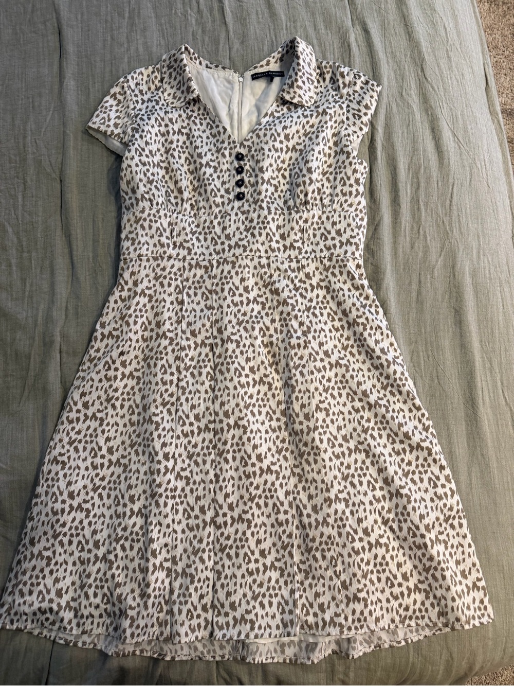 Beige Leopard Print Cap-Sleeve Women's Dress by Isabella Demarco